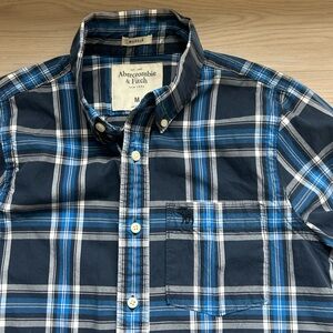 Abercrombie & Fitch Men's M Blue Plaid Muscle Fit Button Down Shirt Y2K
